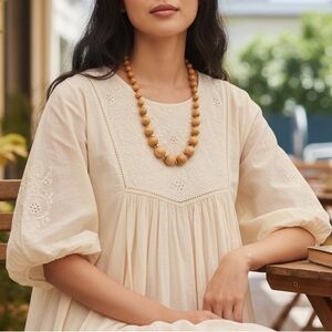 Vintage Wooden Bead Necklace with Gold bead Accents